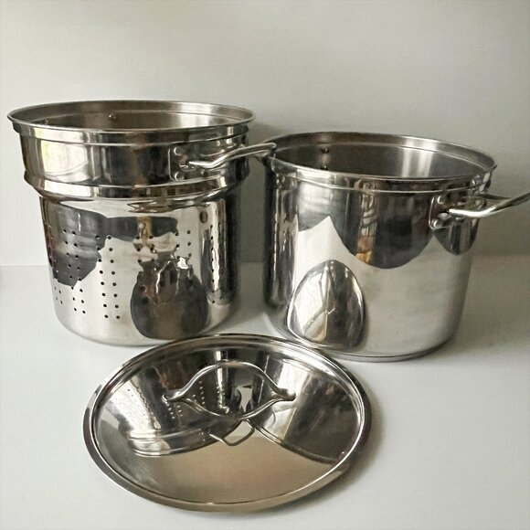 Vintage Lagostina 1901 V01K 3 Piece Pasta Pot Set 10qt Pentola Stainless Steel - Picture 1 of 7